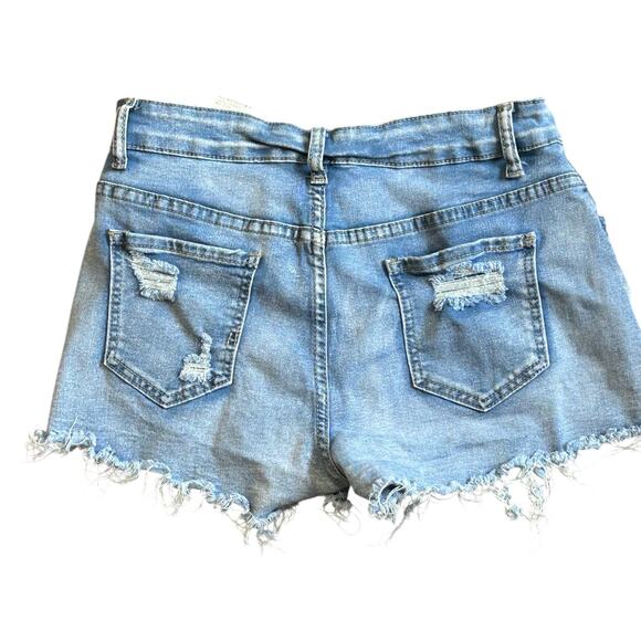 Shein Distressed Jean Shorts Medium Blue Cutoff Raw Hem High Rise Denim Summer - Picture 4 of 6